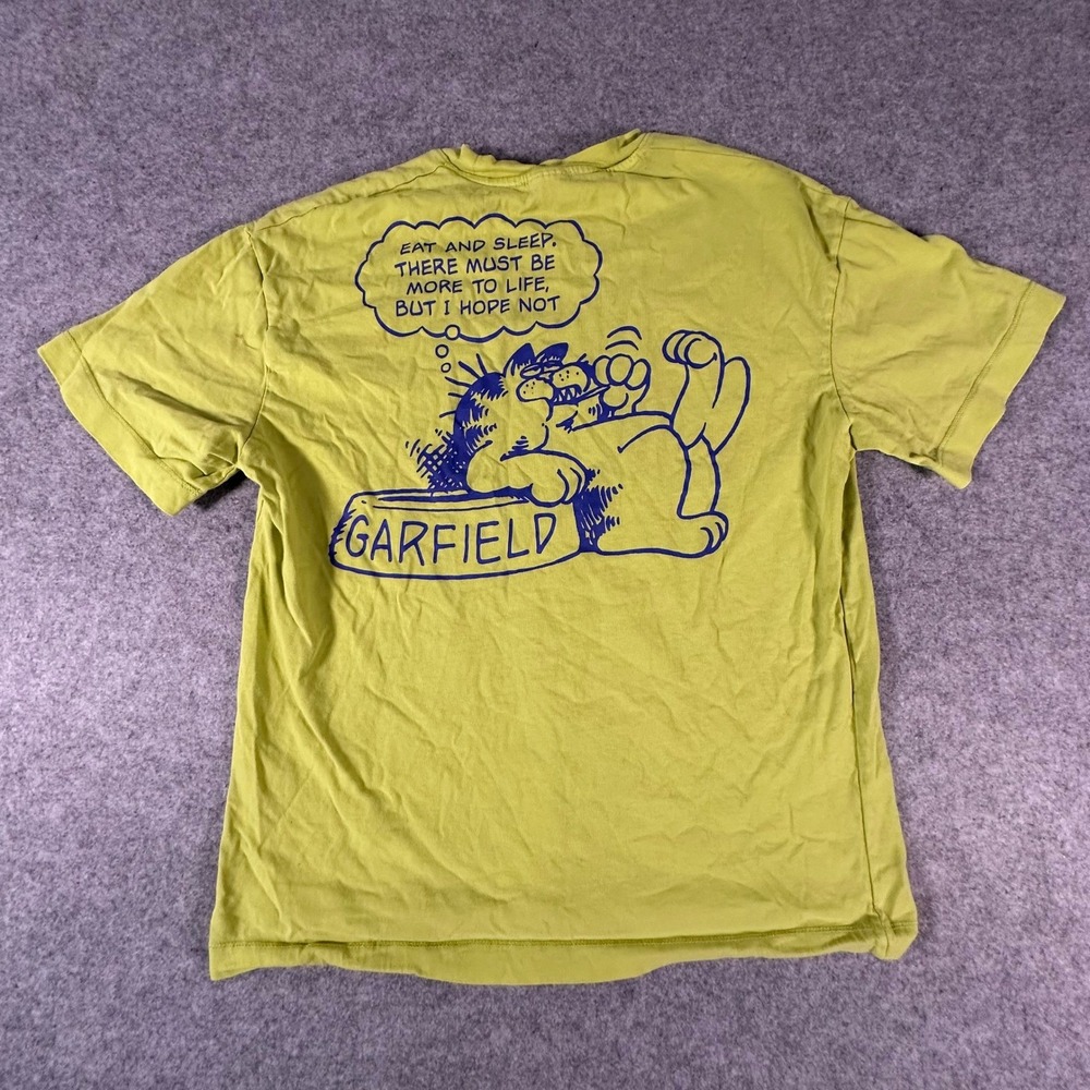 Garfield Graphic T-Shirt Mens Small Lime Green Eat and Sleep Cartoon